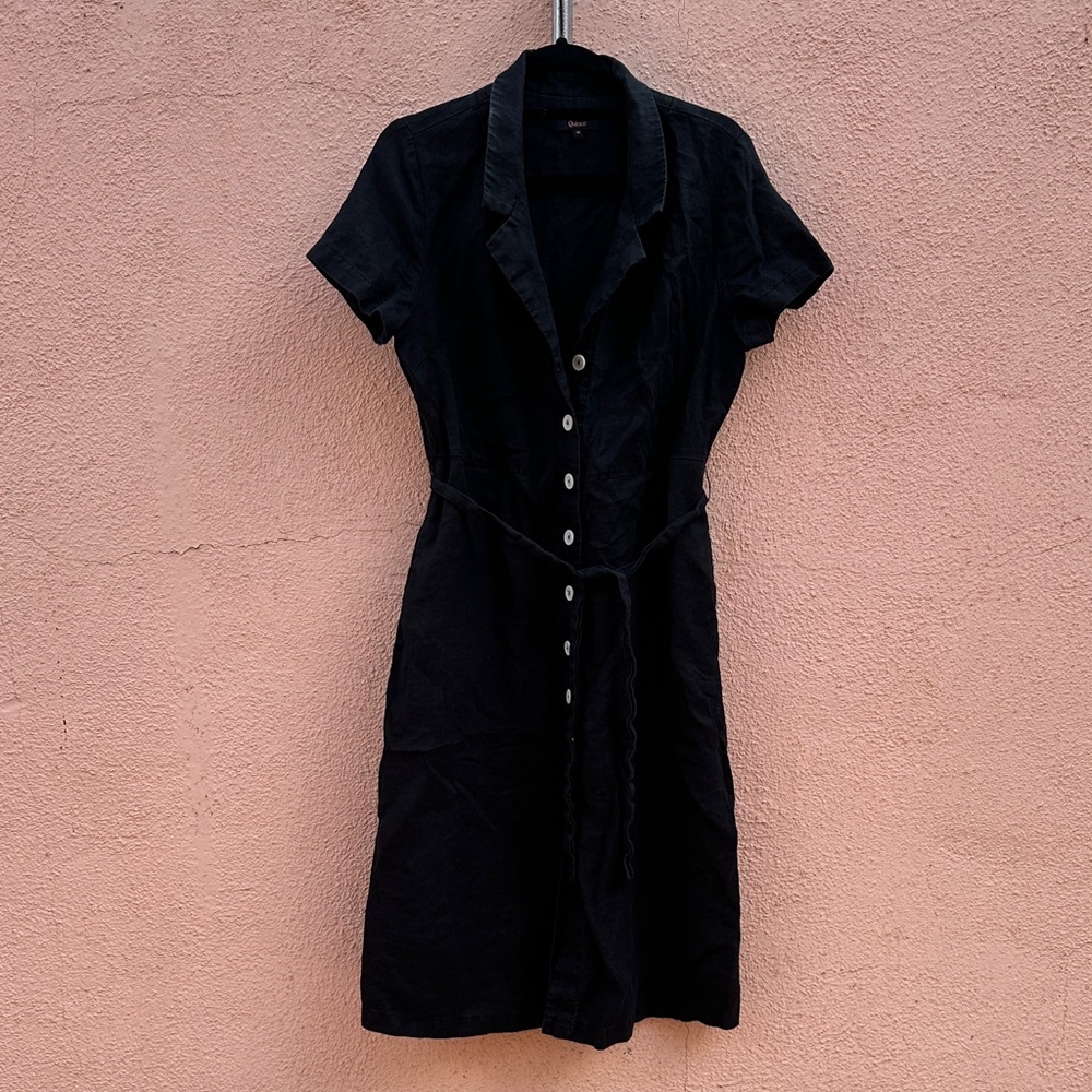 Quince Black Midi Dress with Button Detail
